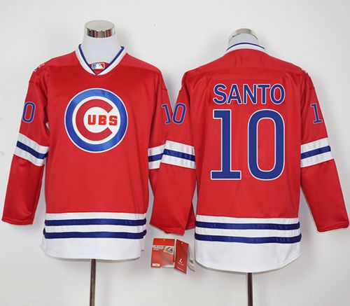 Cubs #10 Ron Santo Red Long Sleeve Stitched MLB Jersey